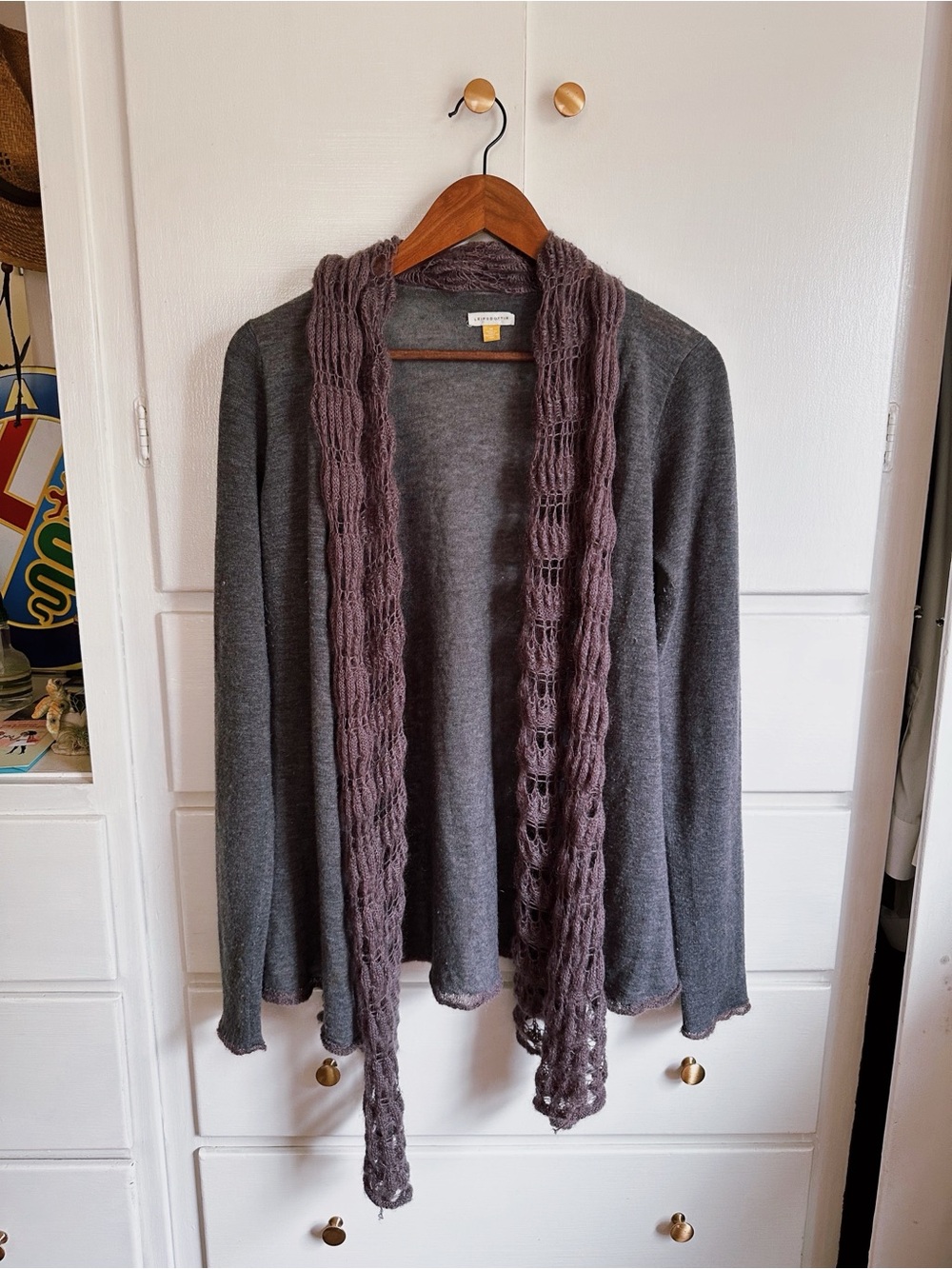 Anthropology Leifsdottir wool blend open cardigan with crochet trim